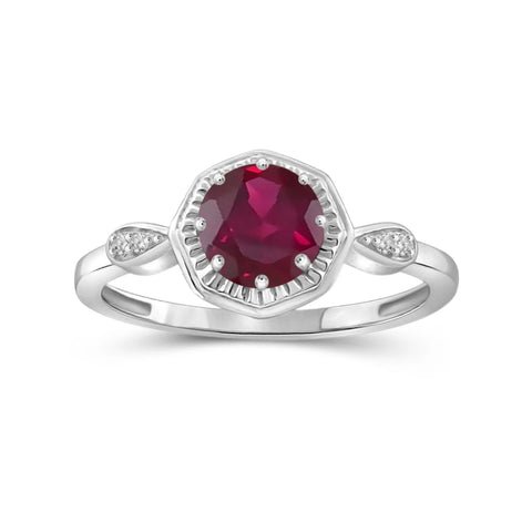 1.20 Carat T.G.W. Ruby Gemstone and White Diamond Accent Sterling Silver Ring