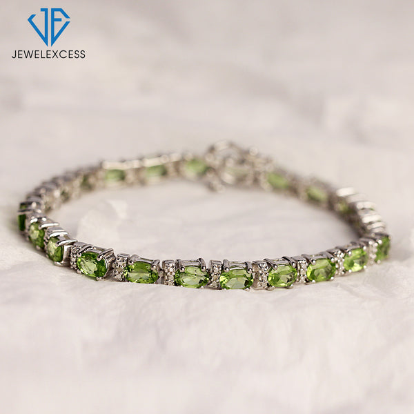 Peridot Bracelet for Women – Genuine, Single-Row Green Peridot Jewelry – 925 Sterling Silver Bracelets – Birthstone Bracelet Sterling Silver Jewelry