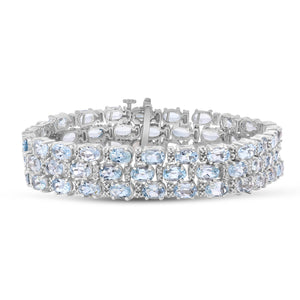 Sky Blue Topaz Bracelet for Women – Genuine, Triple-Row Blue Sky Blue Topaz Jewelry – 925 Sterling Silver Bracelets – Birthstone Bracelet