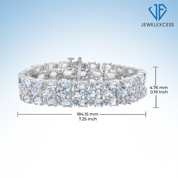 Sky Blue Topaz Bracelet for Women – Genuine, Triple-Row Blue Sky Blue Topaz Jewelry – 925 Sterling Silver Bracelets – Birthstone Bracelet