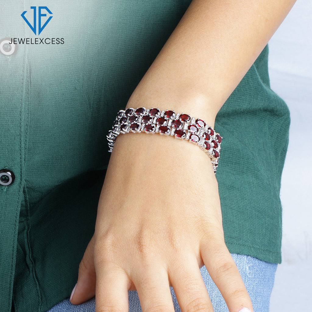 Garnet Bracelet for Women – Genuine, Triple-Row Red Garnet Jewelry