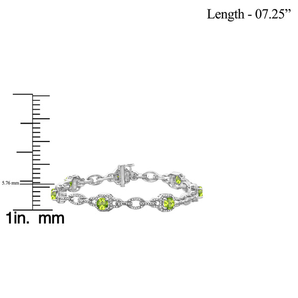 3.00 Carat T.G.W. Peridot And White Diamond Accent Sterling Silver Bracelet