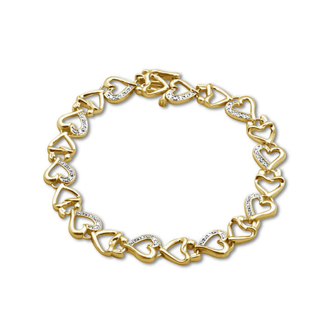 1/20 Carat White Diamond Heart Bracelet in 14K Gold Over Silver