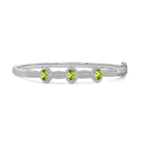 1 1/2 Carat T.G.W. Peridot And White Diamond Accent Sterling Silver Bangle