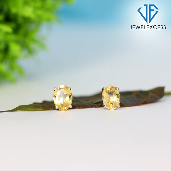 2.20 CTW Citrine Stud Earrings – Sterling Silver (.925)| Hypoallergenic
Studs for Women - Oval Cut Set with Push Backs