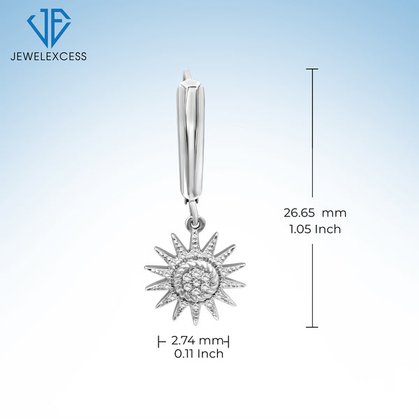 Diamond Sun Earrings for Women – .925 Sterling Silver Sun Earrings – Genuine White Diamond Jewelry – Sun Charm Birthday Gifts