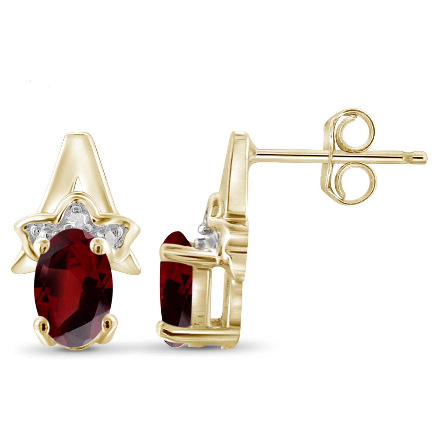 1.20 Carat T.G.W. Garnet Gemstone and White Diamond Accent Earrings in 14k Gold over Silver