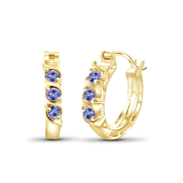 1/2 Carat T.G.W. Tanzanite 14K Gold-Plated Hoop Earrings