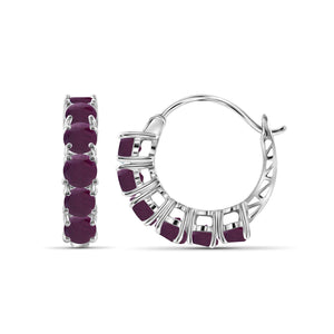 4 Carat T.G.W. Ruby Sterling Silver Hoop Earrings