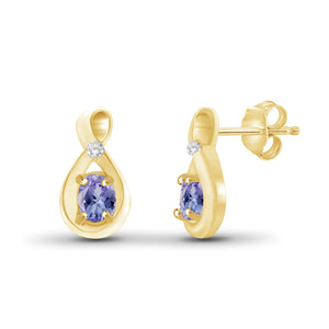 0.48 CTW Tanzanite & Accent White Diamonds Earrings in 14K Gold-Plated