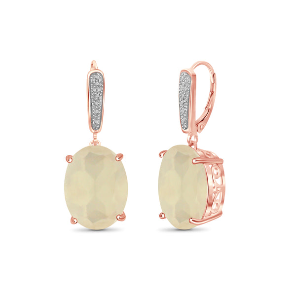 16-1/2 Carat T.G.W. Moonstone Rose Gold Over Silver Dangle Earrings