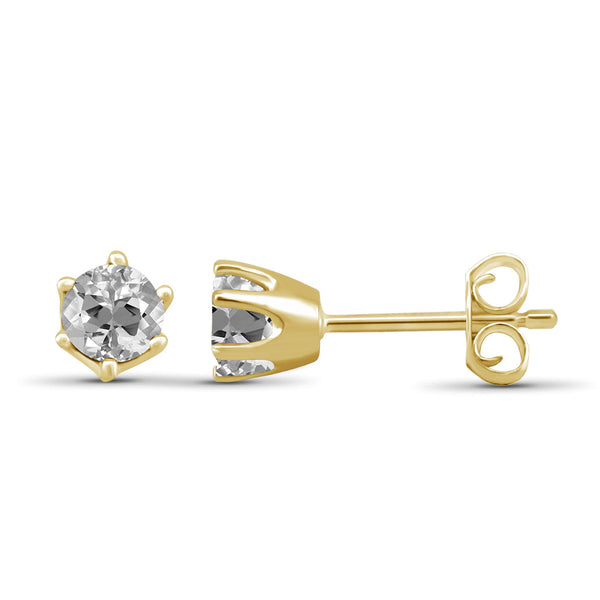 1 1/4 Carat T.G.W. White Topaz 14K Gold-Plated Stud Earrings