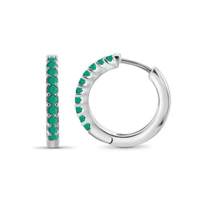 1 1/5 Carat T.G.W. Emerald Sterling Silver Hoop Earrings