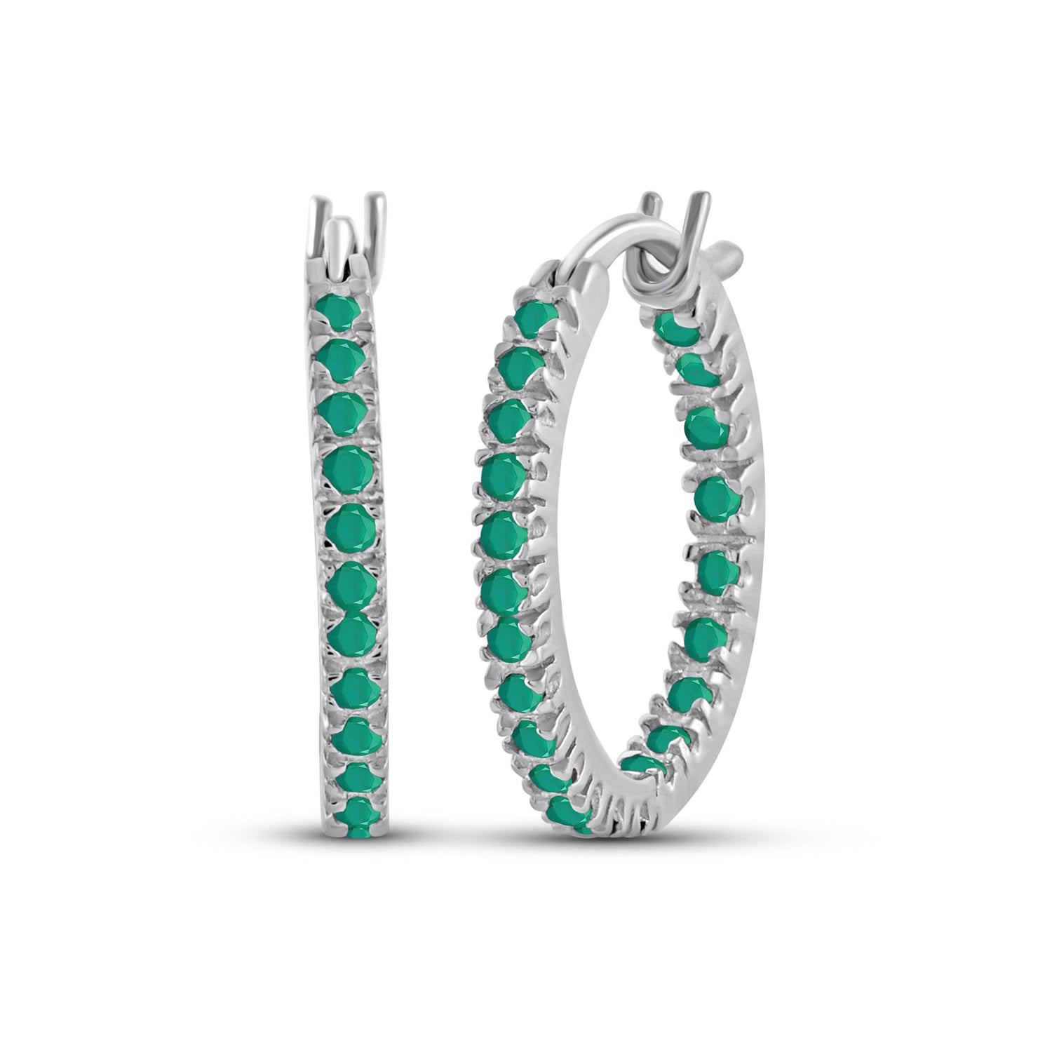 2 1/2 Carat T.G.W. Emerald Sterling Silver Hoop Earrings