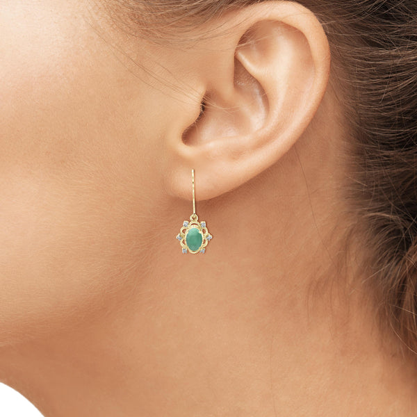 3/4 Carat T.G.W. Emerald And White Diamond Accent 14K Gold-Plated Dangling Earrings