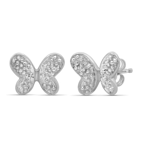 Accent White Diamond Butterfly Earrings in Sterling Silver