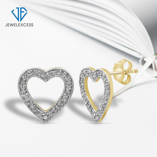 Accent White Diamond Heart Earrings in 14K Gold Over Silver