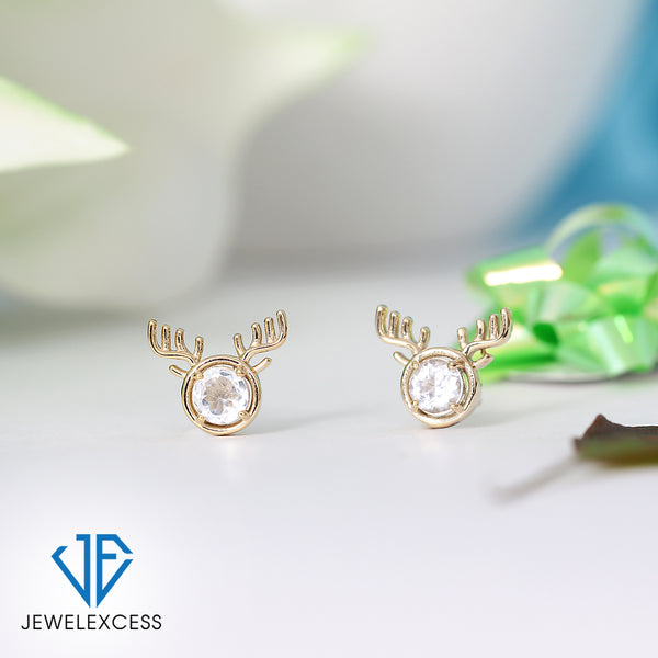 0.60 CTW White Topaz Reindeer Stud Earrings – Sterling Silver (.925)| Hypoallergenic

Studs for Women - Round Cut Set with Push Backs