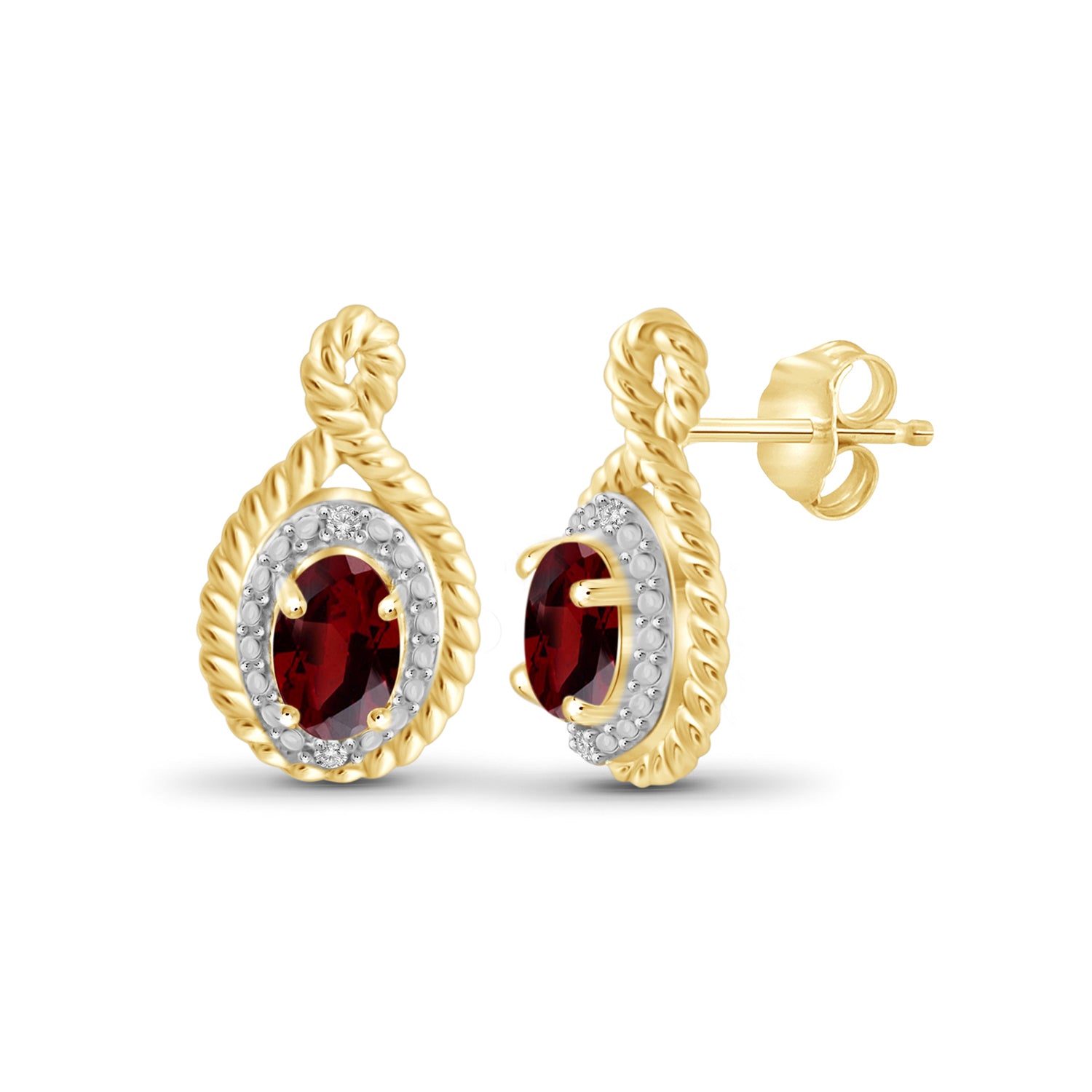 1.20 Carat T.G.W. Garnet Gemstone and White Diamond Accent 14K Gold-Plated Earrings