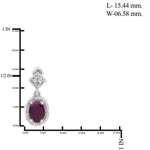 0.96 Carat Ruby Gemstone and Accent White Diamond Sterling Silver Earrings