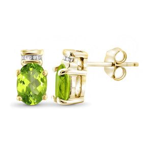 0.96 Carat T.G.W. Peridot Gemstone and 1/20 Carat T.W. White Diamond 14K Gold-Plated Earrings