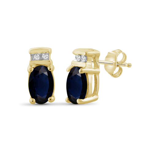 1.34 Carat Sapphire Gemstone and Accent White Diamond 14K Gold-Plated Stud Earrings