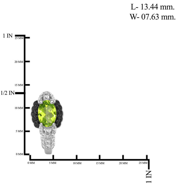 1.00 Carat T.G.W. Peridot And Black & White Diamond Accent Sterling Silver J Hoop Earrings