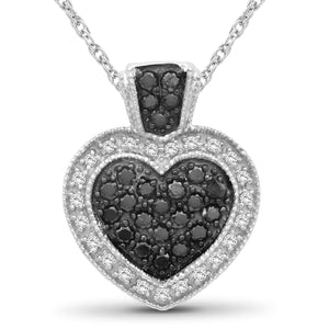 Sterling Silver (.925) Heart Necklace with 0.50 Carat Black & White Diamonds | Jewelry Pendant Necklaces for Women Black & White Diamonds & 18 inch Rope Chain with Spring Clasp