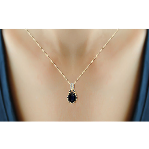 6.00 Carat T.G.W. Sapphire And Black & White Diamond Accent 14K Gold-Plated 3-Piece Jewelry set