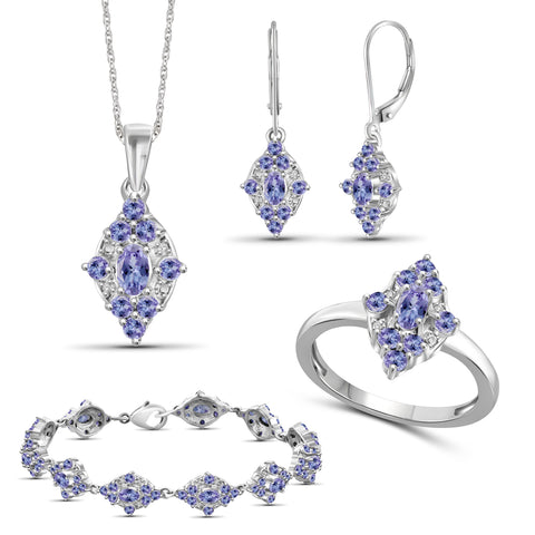 8 1/2 Carat T.G.W. Tanzanite And 1/20 Carat White Diamond Sterling Silver 4-Piece Jewelry set