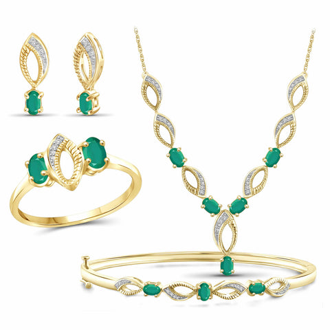 2 3/4 Carat T.G.W. Emerald And 1/10 Carat White Diamond 14K Gold-Plated 4-Piece Jewelry set