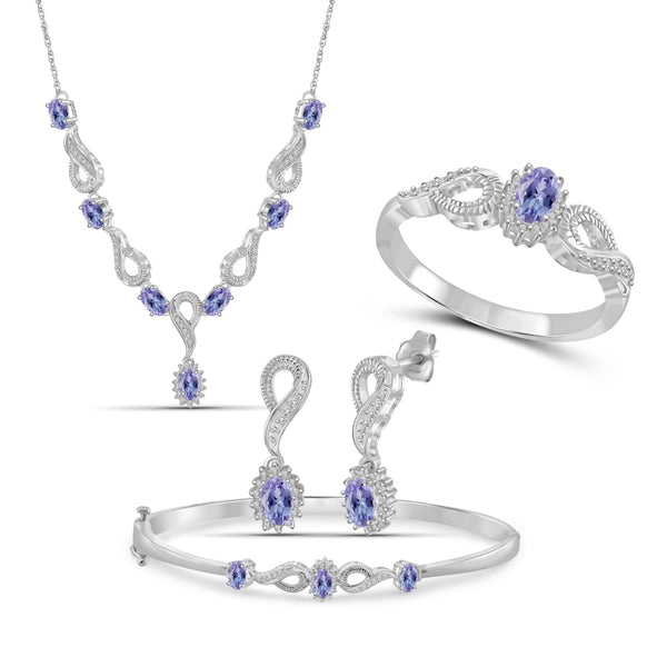 3.00 Carat T.G.W. Tanzanite And White Diamond Accent Sterling Silver 4-Piece Jewelry set