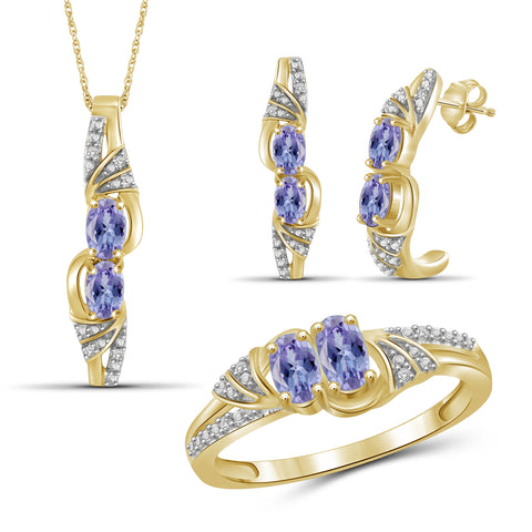 2.00 Carat T.G.W. Tanzanite And White Diamond Accent 14K Gold-plated 3-Piece Jewelry set