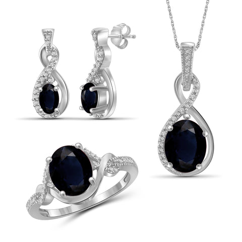 4 1/2 Carat T.G.W. Sapphire And White Diamond Accent Sterling Silver 3-Piece Jewelry set