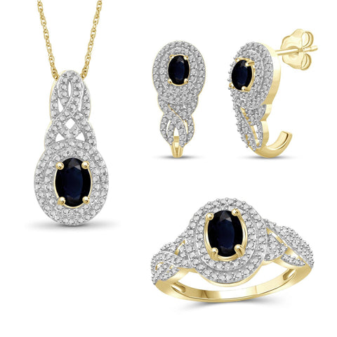 2 3/4 Carat T.G.W. Sapphire And White Diamond Accent 14K Gold-Plated 3-Piece Jewelry set