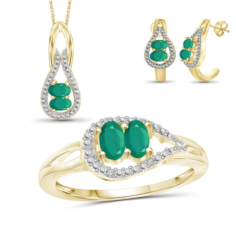 1 3/4 Carat T.G.W. Emerald And White Diamond Accent 14K Gold-plated 3-Piece Jewelry set