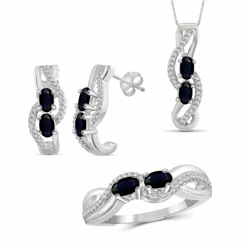 2 1/2 Carat T.G.W. Sapphire And White Diamond Accent Sterling Silver 3-Piece Jewelry set