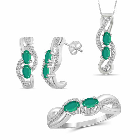 1 3/4 Carat T.G.W. Emerald And White Diamond Accent Sterling Silver 3-Piece Jewelry set