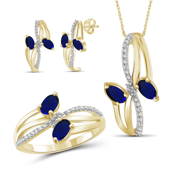 2 1/2 Carat T.G.W. Sapphire And 1/20 Carat White Diamond 14K Gold-Plated 3-Piece Jewelry set