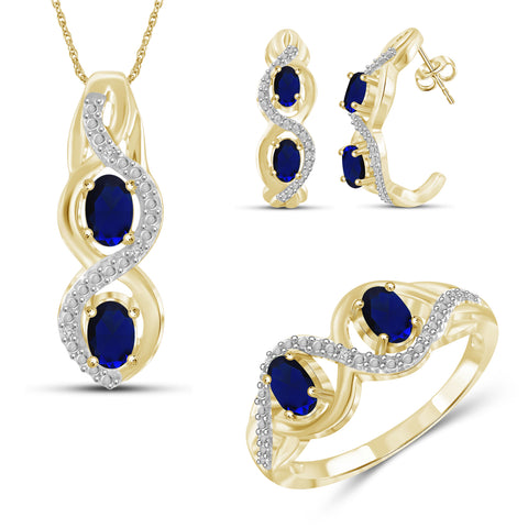 2 1/2 Carat T.G.W. Sapphire And 1/20 Carat White Diamond 14K Gold-Plated 3-Piece Jewelry set