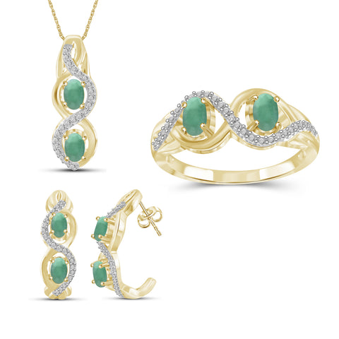 1 3/4 Carat T.G.W. Emerald And White Diamond Accent 14K Gold-plated 3-Piece Jewelry set