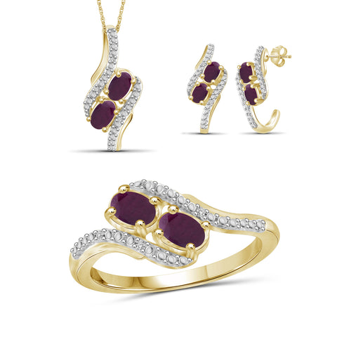 2.00 Carat T.G.W. Ruby And 1/20 Carat White Diamond 14K Gold-Plated 3-Piece Jewelry set