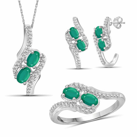 1 3/4 Carat T.G.W. Emerald And White Diamond Accent Sterling Silver 3-Piece Jewelry set