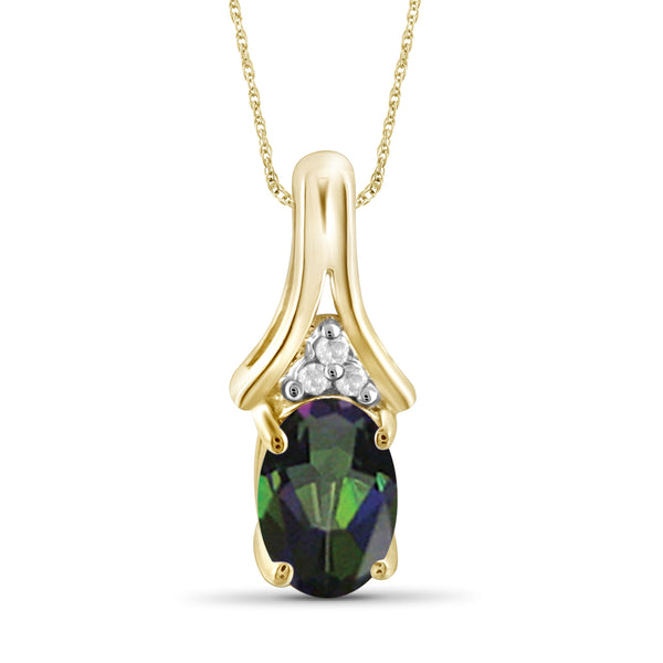 1/2 Carat T.G.W. Mystic Topaz And White Diamond Accent 14K Gold-Plated Pendant, 18"