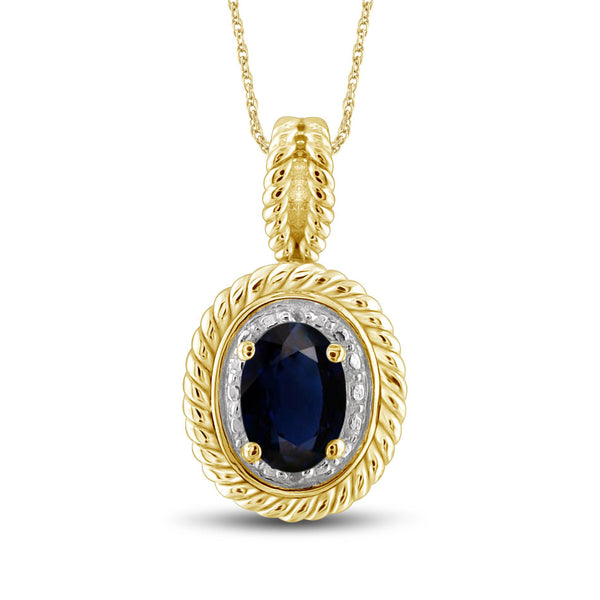 0.67 CTW Sapphire & Accent White Diamonds Pendant in 14K Gold-Plated