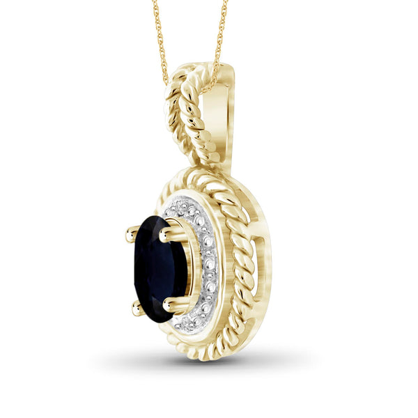 0.67 CTW Sapphire & Accent White Diamonds Pendant in 14K Gold-Plated