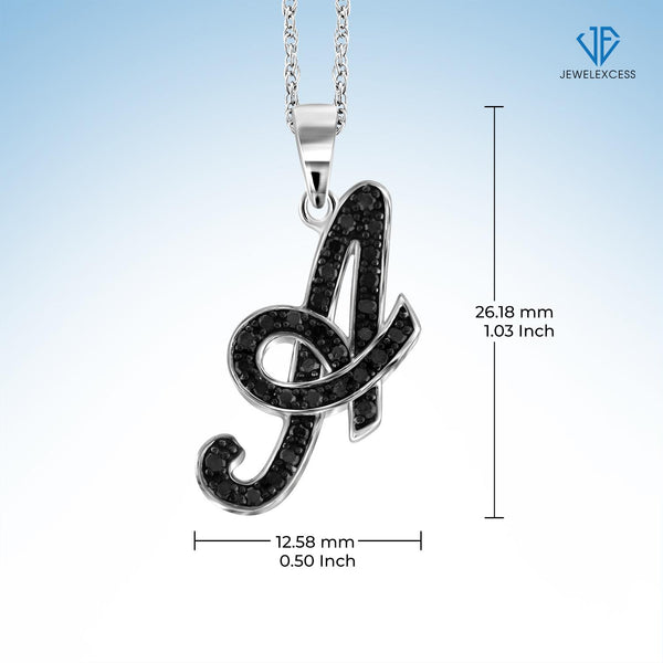 1/4 Carat Black Diamond Initial Letter Pendant Necklace for Women | .925 Sterling Silver A to Z Alphabet Monogram Necklaces for Girls | Script Capital Letters | Personalized Jewelry Gift for Her