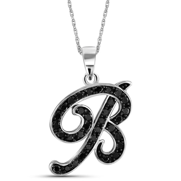 1/4 Carat Black Diamond Initial Letter Pendant Necklace for Women | .925 Sterling Silver A to Z Alphabet Monogram Necklaces for Girls | Script Capital Letters | Personalized Jewelry Gift for Her