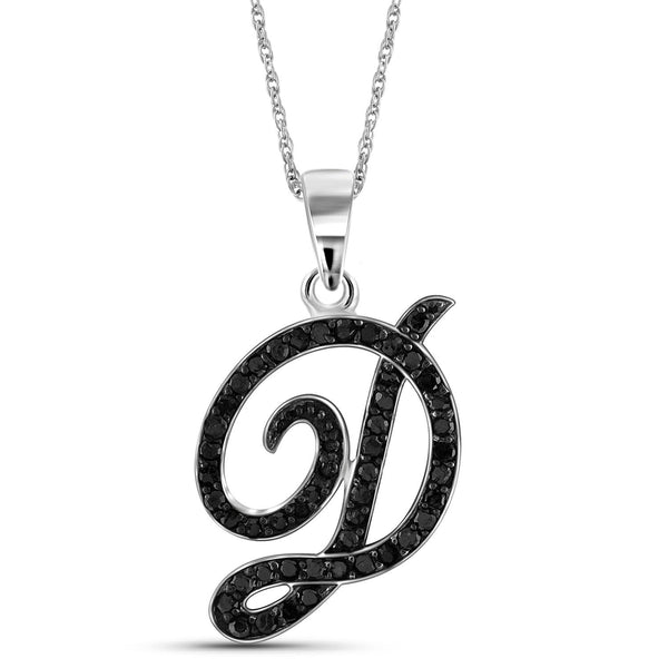 1/4 Carat Black Diamond Initial Letter Pendant Necklace for Women | .925 Sterling Silver A to Z Alphabet Monogram Necklaces for Girls | Script Capital Letters | Personalized Jewelry Gift for Her