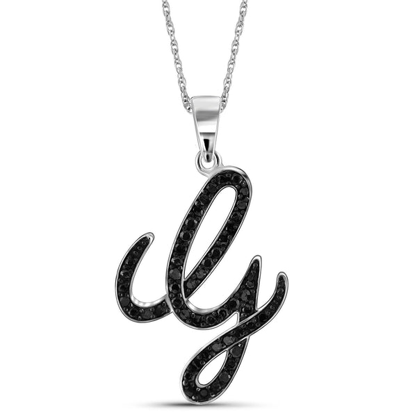 1/4 Carat Black Diamond Initial Letter Pendant Necklace for Women | .925 Sterling Silver A to Z Alphabet Monogram Necklaces for Girls | Script Capital Letters | Personalized Jewelry Gift for Her